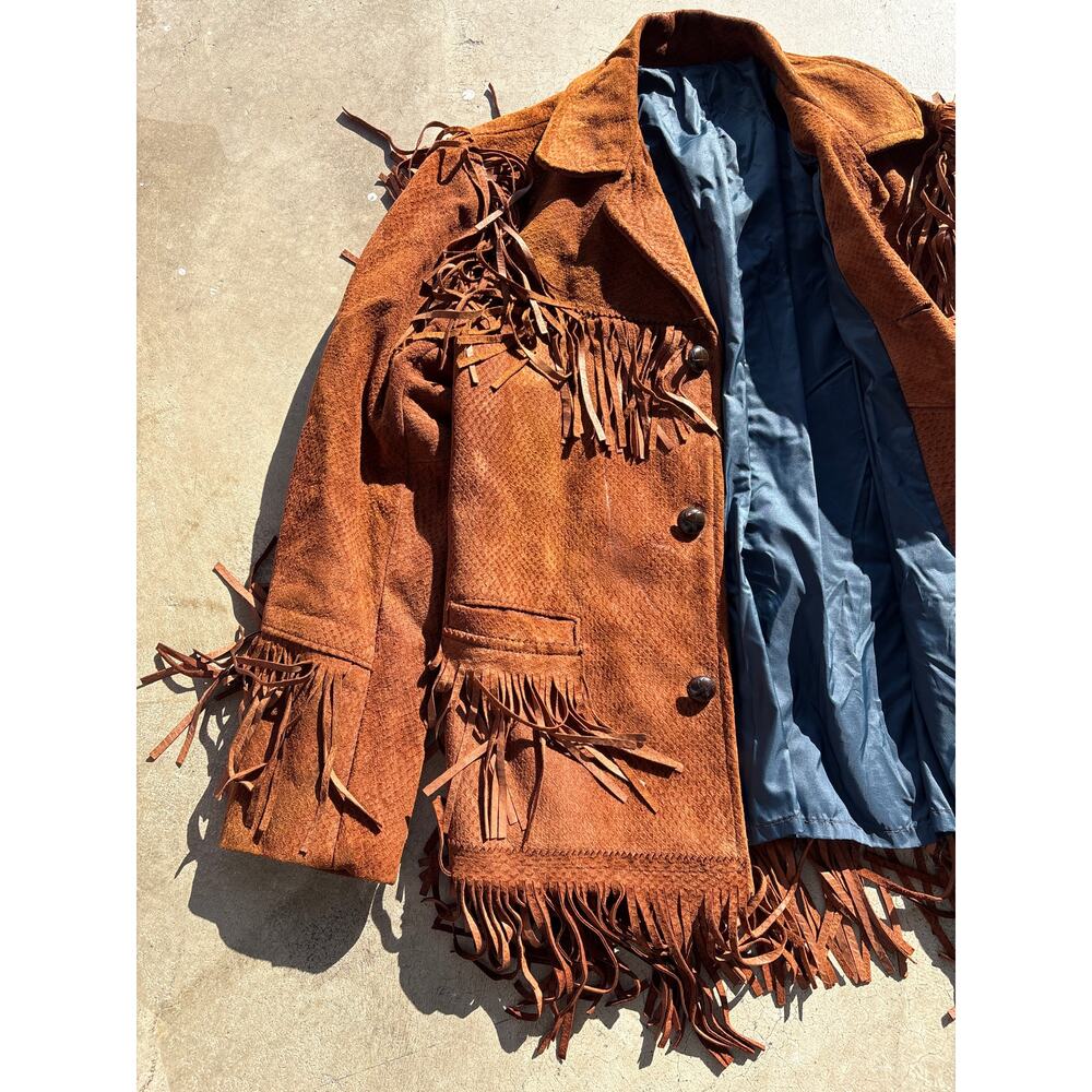 Vtg 60s Fringe Textured Leather Suede western sz 38 grunge brown smoker Jacket - Picture 2 of 8